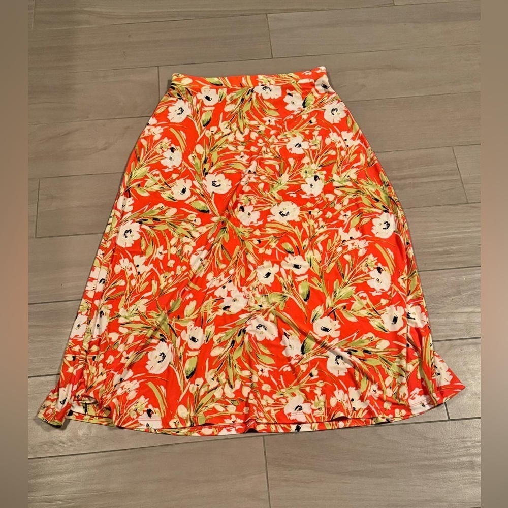 Black labe Floral Orange Skirt MEDIUM length 33in waist 15in